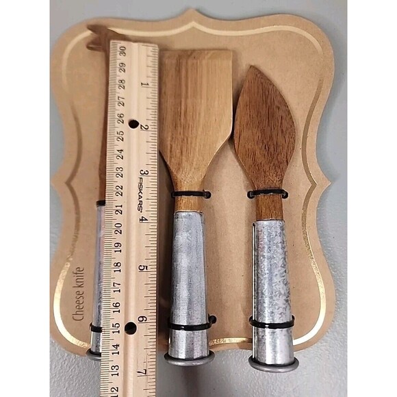 Slotted Spoon SET Cheese Knife Set LOT Wood Galvanized Metal Handle Farmhouse - Picture 6 of 10